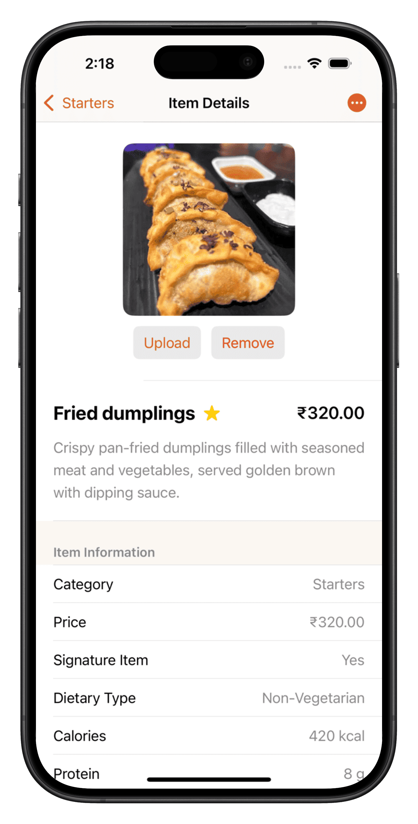 Real-time menu updates and item editing
